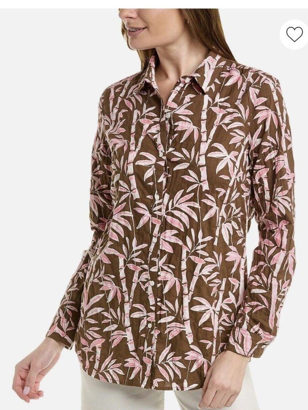 J. McLaughlin Brown and Pink Botanical Button-Down Shirt
